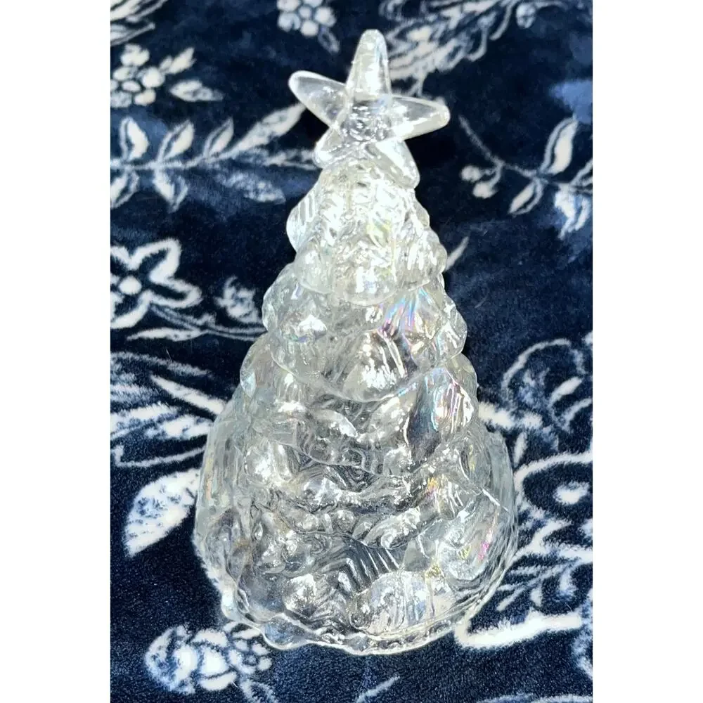 Vintage Iridescent Carnival Glass Christmas Tree With Presents Teddy Bear